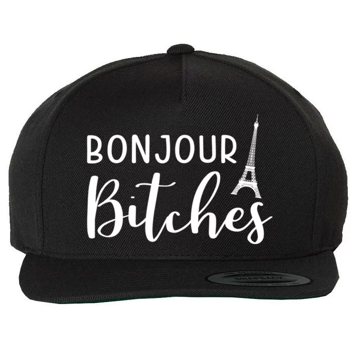 Bonjour Bitches Funny French Person Funny Bachelorette Gift Wool Snapback Cap