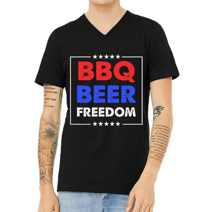 BBQ Beer Freedom V-Neck T-Shirt