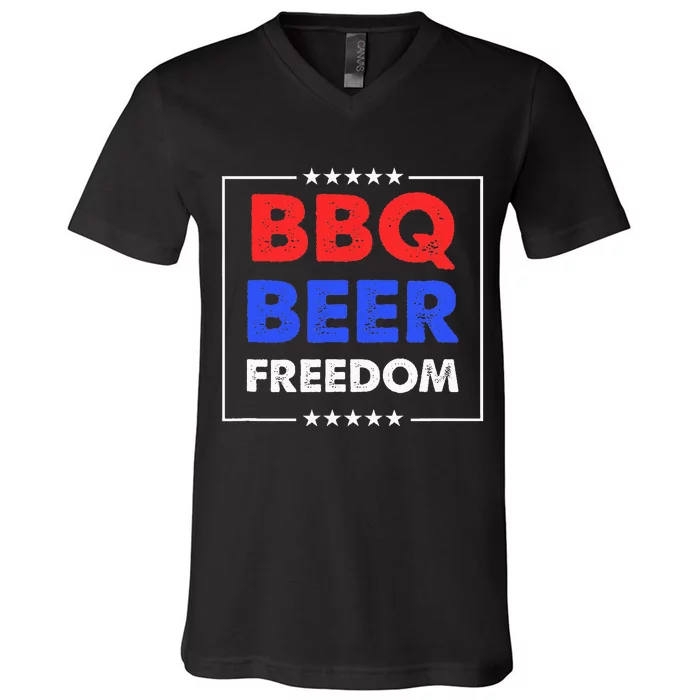 BBQ Beer Freedom V-Neck T-Shirt