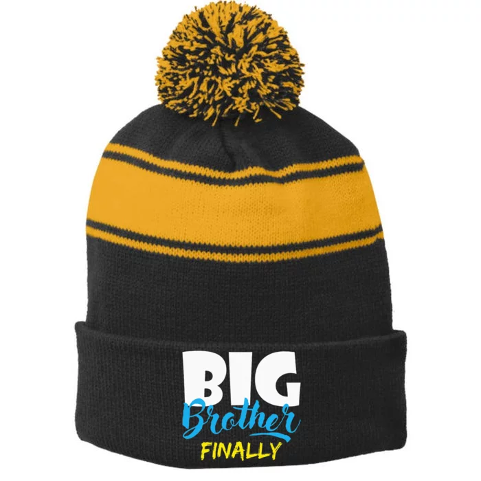 Big Brother Finally Pregnancy Announcement Baby Shower Stripe Pom Pom Beanie