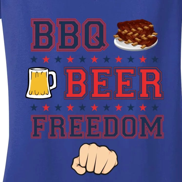 Bbq Beer Freedom Grilling Dad Uncle Trucker Funny Gift Cute Gift Women's V-Neck T-Shirt