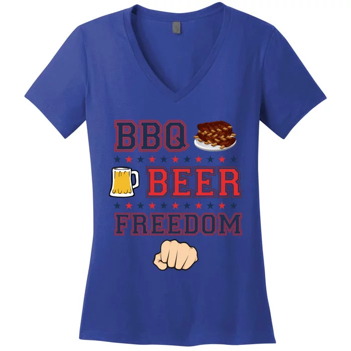 Bbq Beer Freedom Grilling Dad Uncle Trucker Funny Gift Cute Gift Women's V-Neck T-Shirt