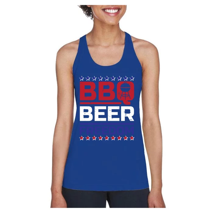 Bbq Beer Freedom Grilling Alcohol Gift Funny Gift Women's Racerback Tank