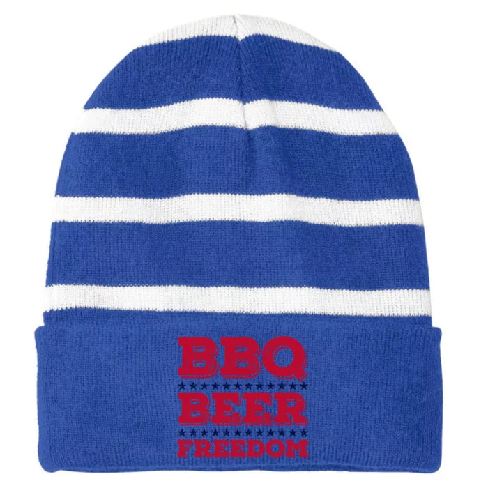 Bbq Beer Freedom Usa Red White And Blue Patriotic Gift Striped Beanie with Solid Band