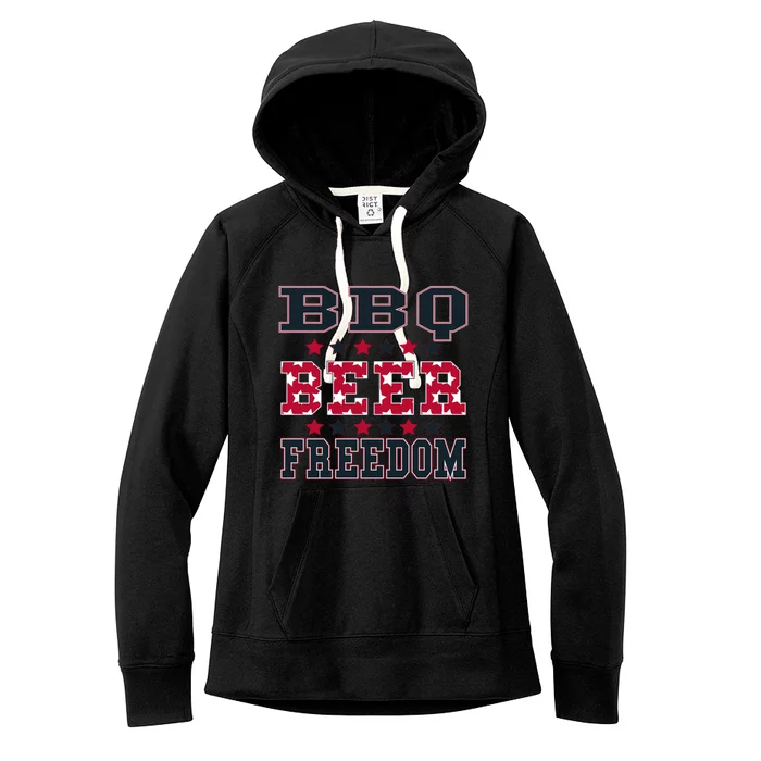 Bbq Beer Freedom Patriotic July Fourth Political Redneck Cute Gift Women's Fleece Hoodie