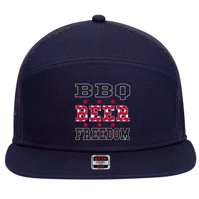 Bbq Beer Freedom Patriotic July Fourth Political Redneck Cute Gift 7 Panel Mesh Trucker Snapback Hat