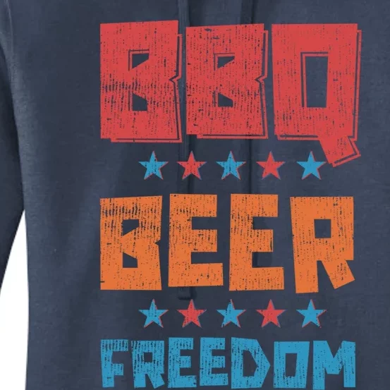 Bbq Beer Freedom Patriotic America 4th Of July Usa Picnic Cute Gift Women's Pullover Hoodie