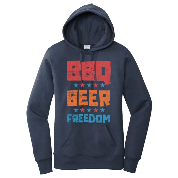 Bbq Beer Freedom Patriotic America 4th Of July Usa Picnic Cute Gift Women's Pullover Hoodie