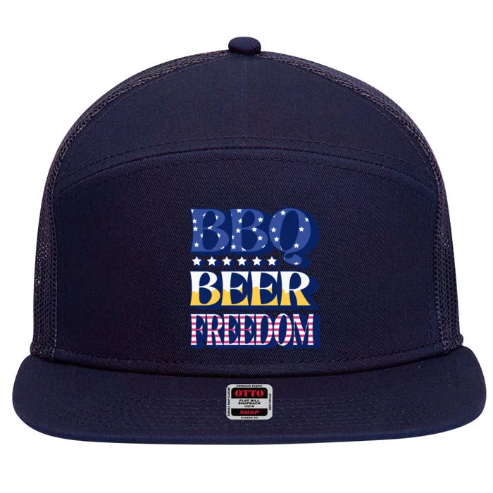 Bbq Beer Freedom Quote Gift 7 Panel Mesh Trucker Snapback Hat