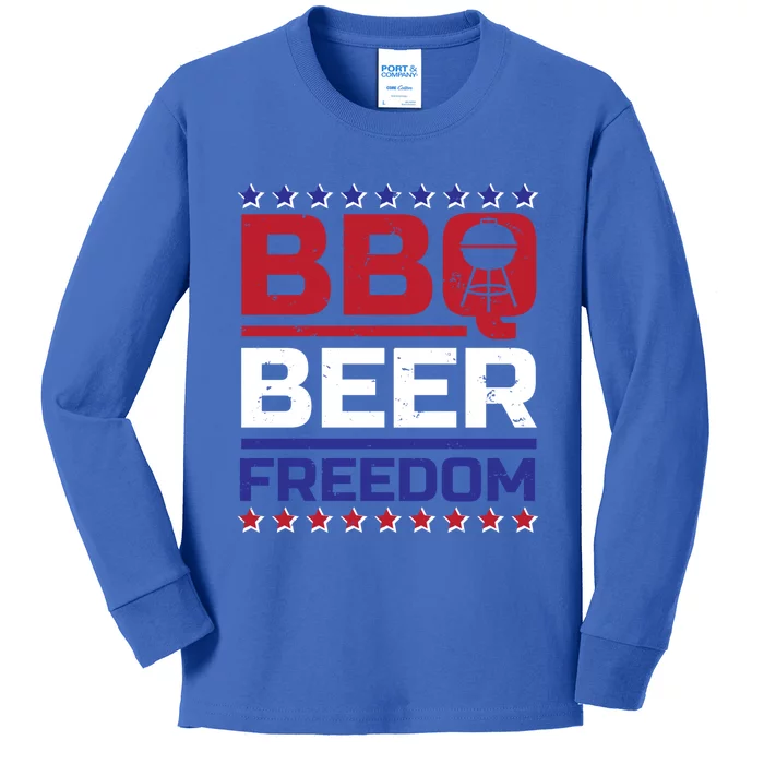 Bbq Beer Freedom Grilling Alcohol Gift Funny Gift Kids Long Sleeve Shirt