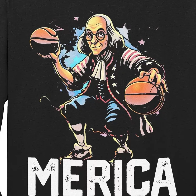 Benjamin Ben Franklin USA 4th of July Funny Basketball Tall Long Sleeve T-Shirt