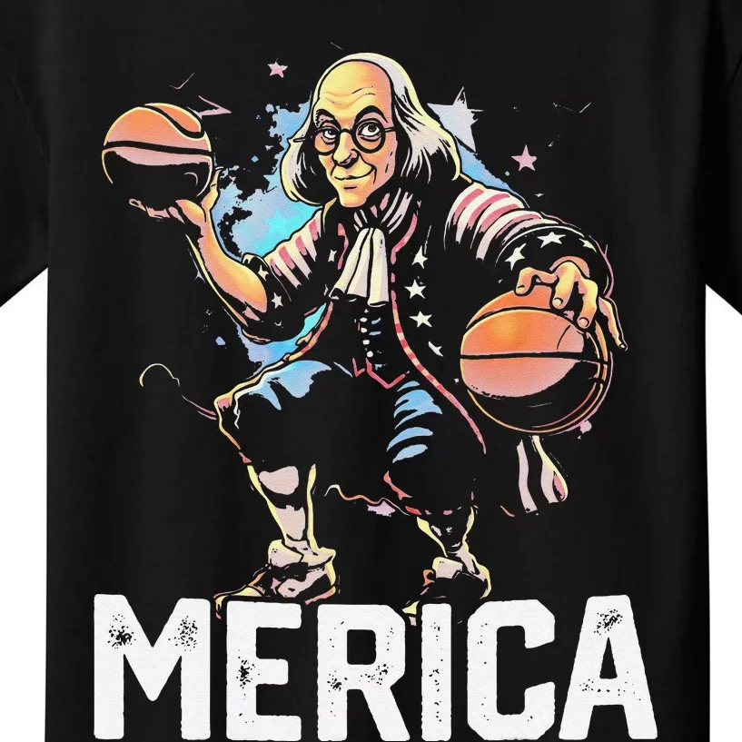 Benjamin Ben Franklin USA 4th of July Funny Basketball Kids T-Shirt