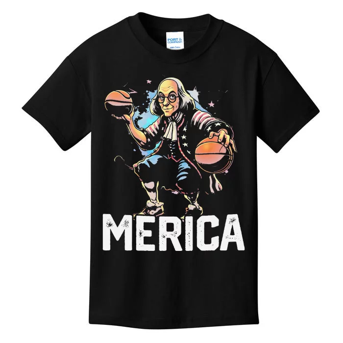 Benjamin Ben Franklin USA 4th of July Funny Basketball Kids T-Shirt