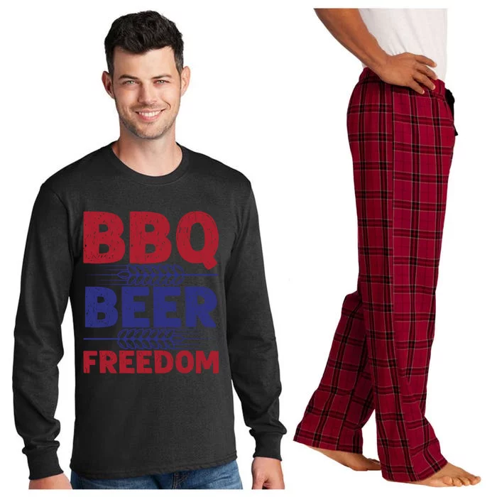 Bbq Beer Freedom Celebration Top Gift Long Sleeve Pajama Set