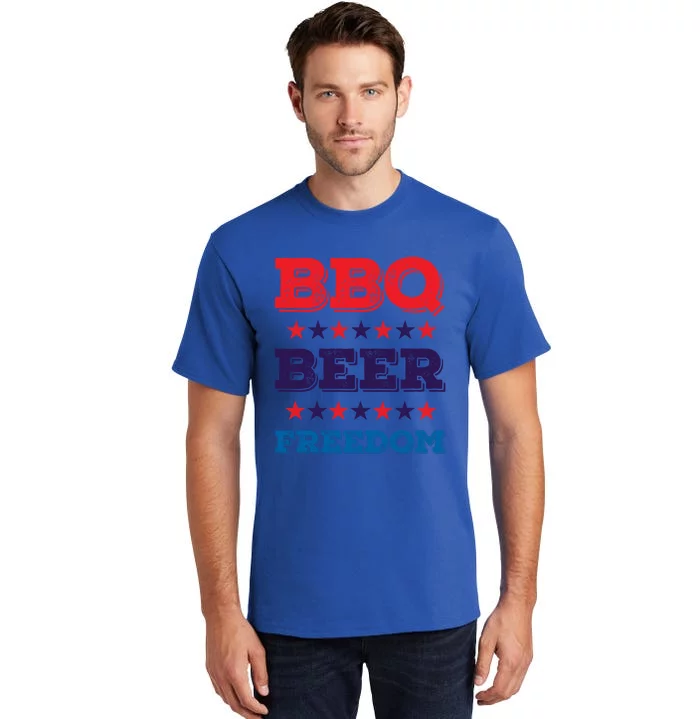 Bbq Beer Freedom Gift America Usa Party 4th Of July Gift Tall T-Shirt