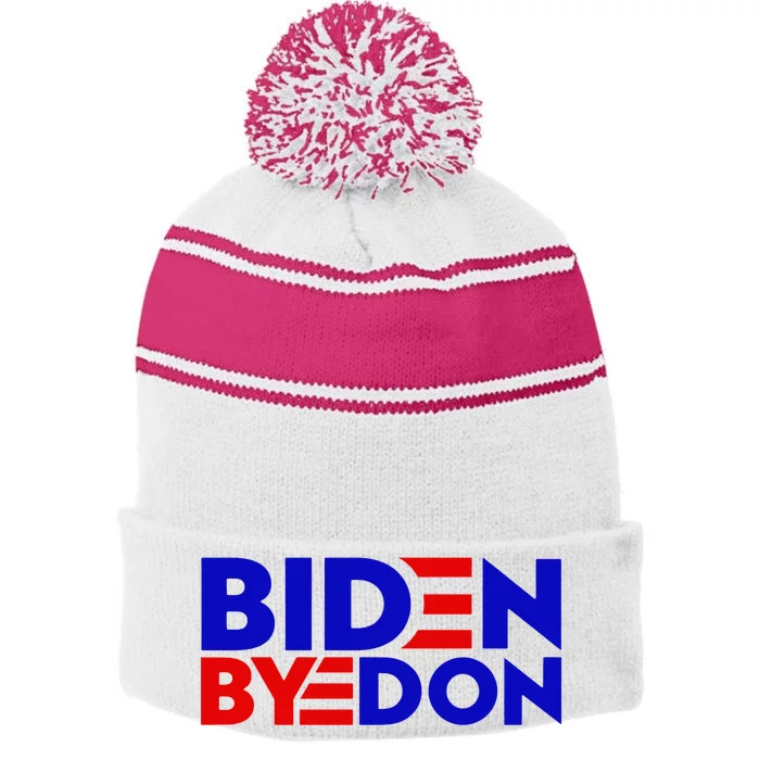 Biden Byedon Funny Politcal Anti Biden Stripe Pom Pom Beanie