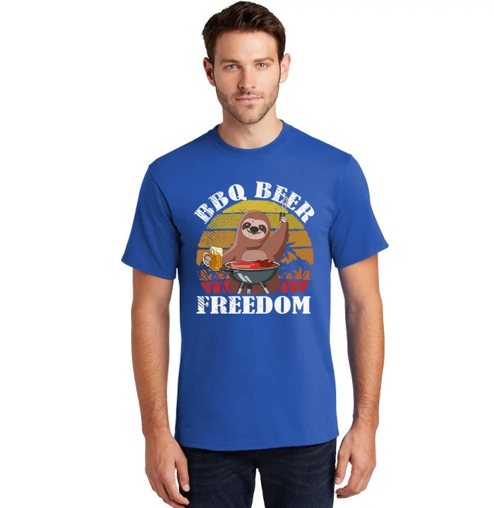 Bbq Beer Freedom Sloth Beer Er Fathers Day Grillers Gift Tall T-Shirt