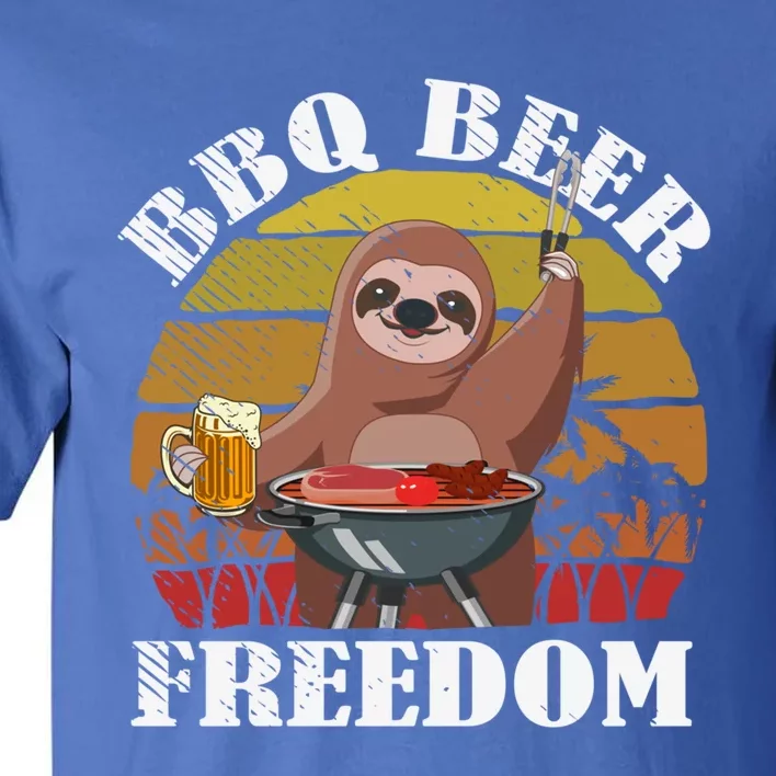 Bbq Beer Freedom Sloth Beer Er Fathers Day Grillers Gift Tall T-Shirt