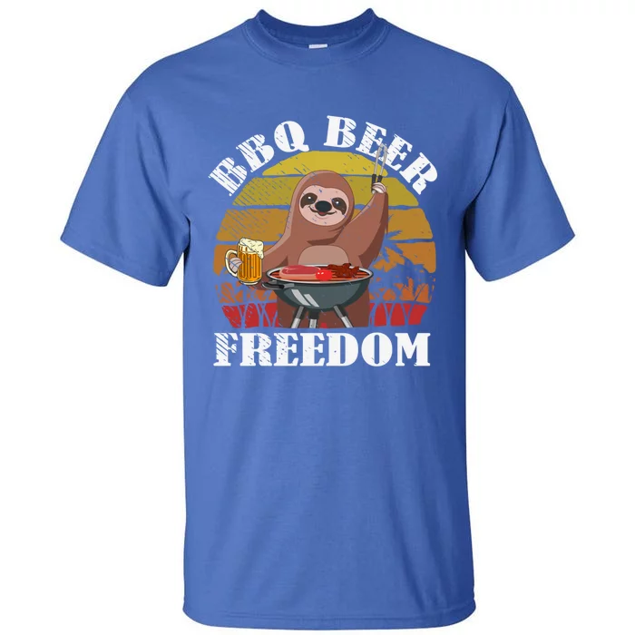 Bbq Beer Freedom Sloth Beer Er Fathers Day Grillers Gift Tall T-Shirt