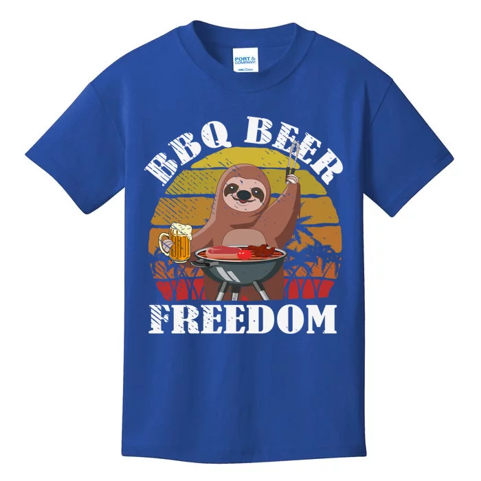 Bbq Beer Freedom Sloth Beer Er Fathers Day Grillers Gift Kids T-Shirt