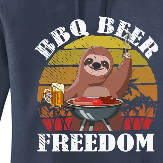 Bbq Beer Freedom Sloth Beer Er Fathers Day Grillers Gift Women's Pullover Hoodie