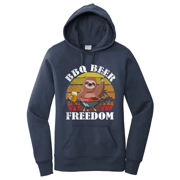 Bbq Beer Freedom Sloth Beer Er Fathers Day Grillers Gift Women's Pullover Hoodie