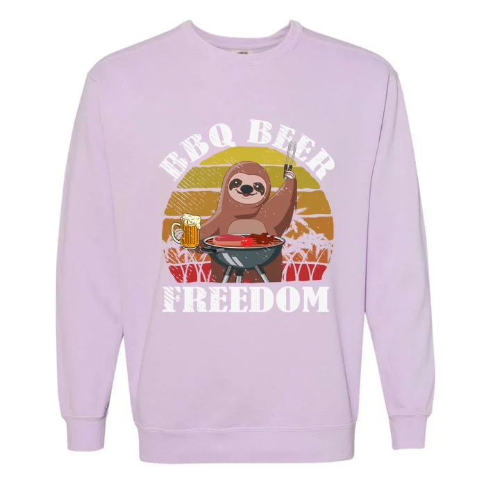 Bbq Beer Freedom Sloth Beer Er Fathers Day Grillers Gift Garment-Dyed Sweatshirt