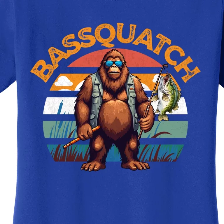 Bassquatch Bigfoot Fishing Rod Largemouth Bass Sasquatch Cute Gift Women's T-Shirt