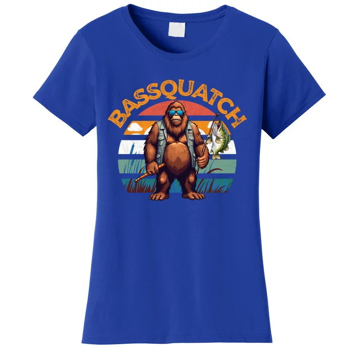 Bassquatch Bigfoot Fishing Rod Largemouth Bass Sasquatch Cute Gift Women's T-Shirt