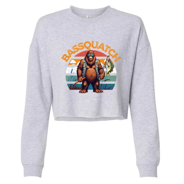 Bassquatch Bigfoot Fishing Rod Largemouth Bass Sasquatch Cute Gift Cropped Pullover Crew