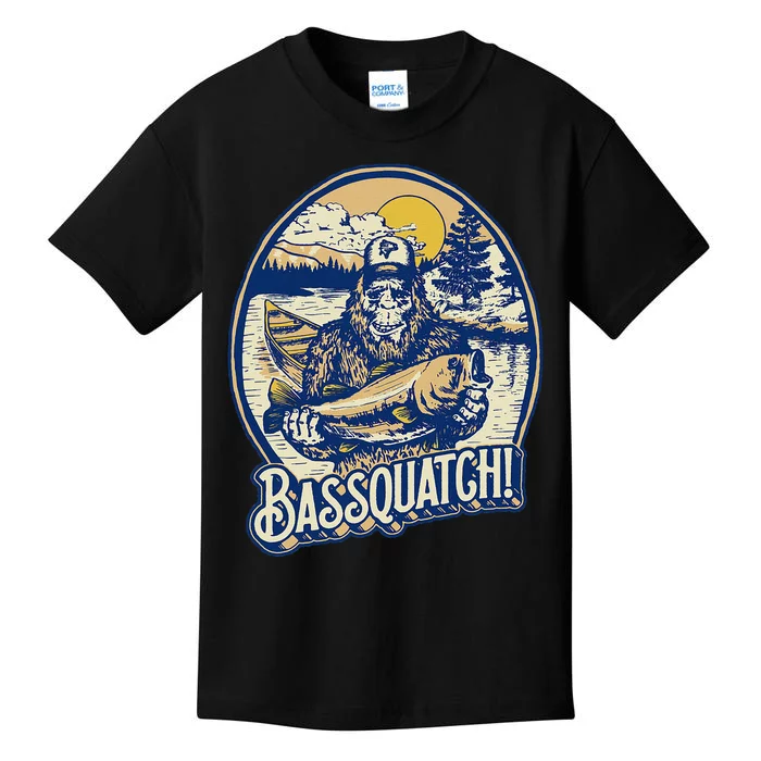 Bassquatch! Bass Fisherman Sasquatch Funny Bigfoot Fishing Kids T-Shirt