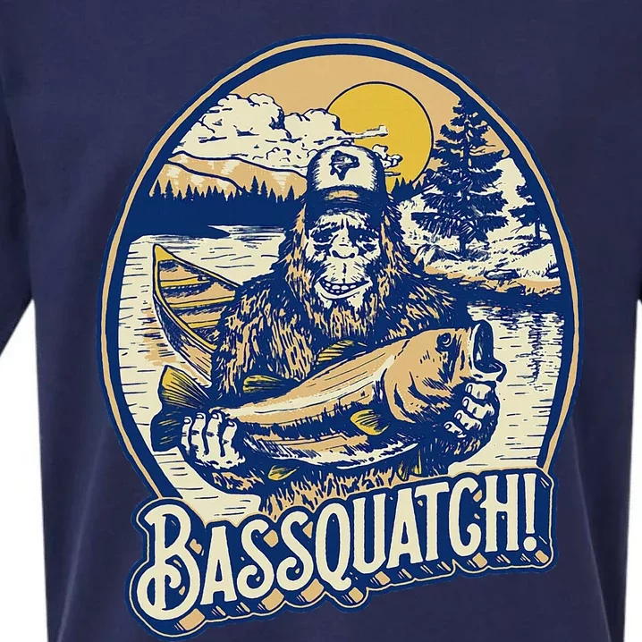 Bassquatch! Bass Fisherman Sasquatch Funny Bigfoot Fishing Sueded Cloud Jersey T-Shirt