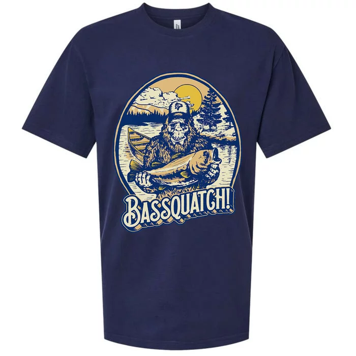 Bassquatch! Bass Fisherman Sasquatch Funny Bigfoot Fishing Sueded Cloud Jersey T-Shirt