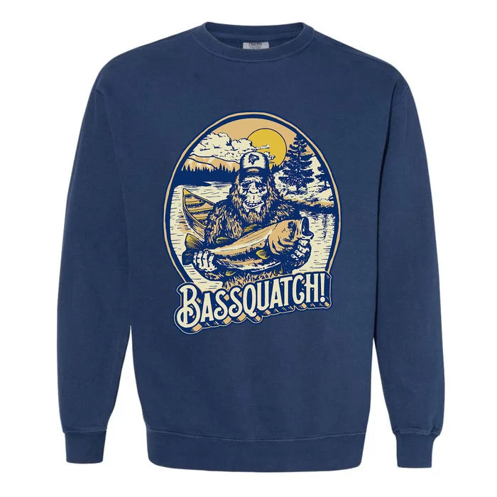 Bassquatch! Bass Fisherman Sasquatch Funny Bigfoot Fishing Garment-Dyed Sweatshirt