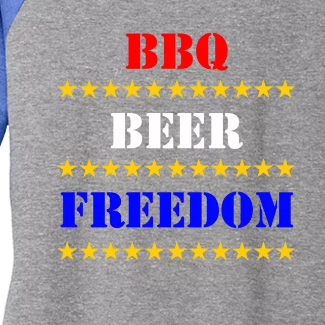 Bbq Beer Freedom Stencil Look With Stars Funny Gift Women's Tri-Blend 3/4-Sleeve Raglan Shirt