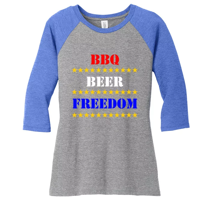 Bbq Beer Freedom Stencil Look With Stars Funny Gift Women's Tri-Blend 3/4-Sleeve Raglan Shirt