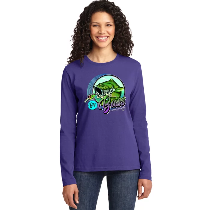 Big Bass Fishing Adventure Ladies Long Sleeve Shirt