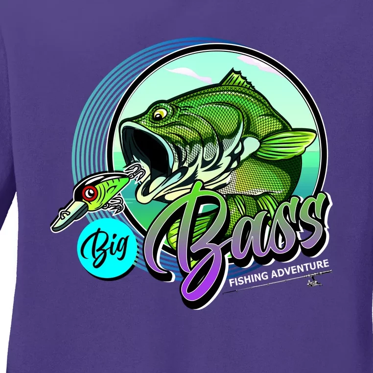 Big Bass Fishing Adventure Ladies Long Sleeve Shirt