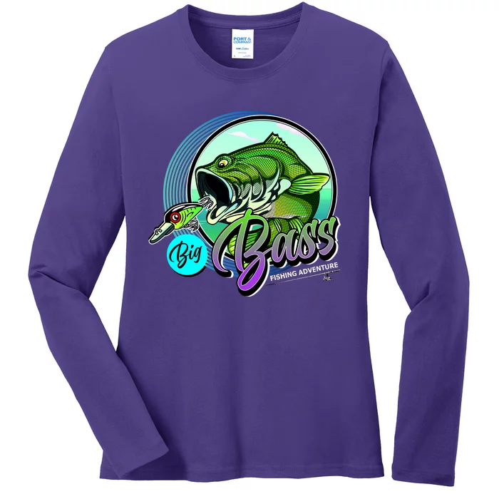 Big Bass Fishing Adventure Ladies Long Sleeve Shirt