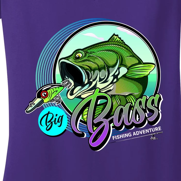 Big Bass Fishing Adventure Women's V-Neck T-Shirt