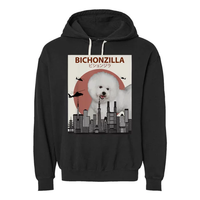 Bichonzilla Bichon Frise Dog Giant Monster Japanese Meme Garment-Dyed Fleece Hoodie