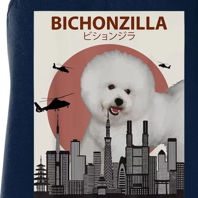 Bichonzilla Bichon Frise Dog Giant Monster Japanese Meme Women's Racerback Tank