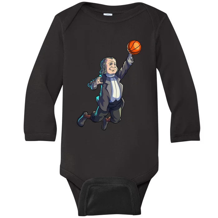 Basketball Ben Franklin 4th Of July Basketball Baby Long Sleeve Bodysuit