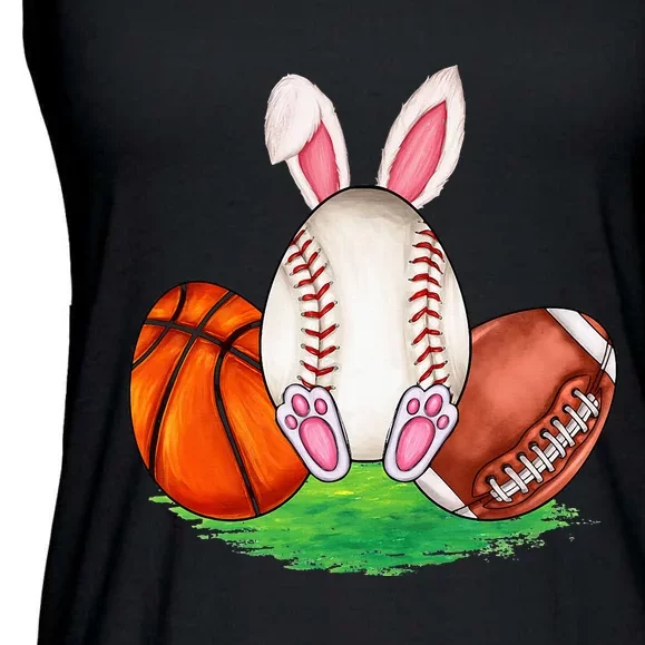 Basketball Baseball Football Sports Easter Day Rabbits Ladies Essential Flowy Tank