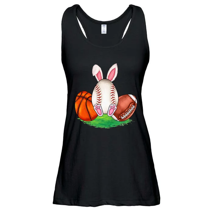 Basketball Baseball Football Sports Easter Day Rabbits Ladies Essential Flowy Tank