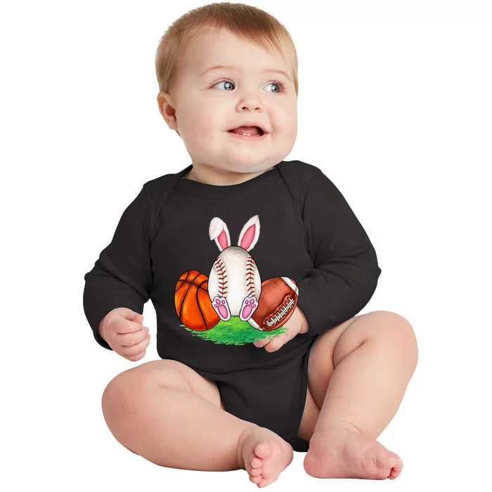 Basketball Baseball Football Sports Easter Day Rabbits Baby Long Sleeve Bodysuit