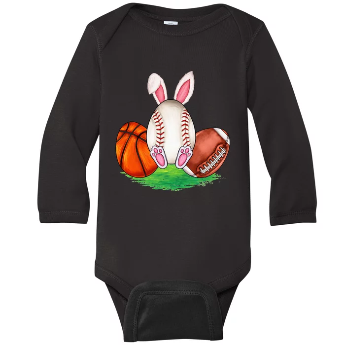 Basketball Baseball Football Sports Easter Day Rabbits Baby Long Sleeve Bodysuit