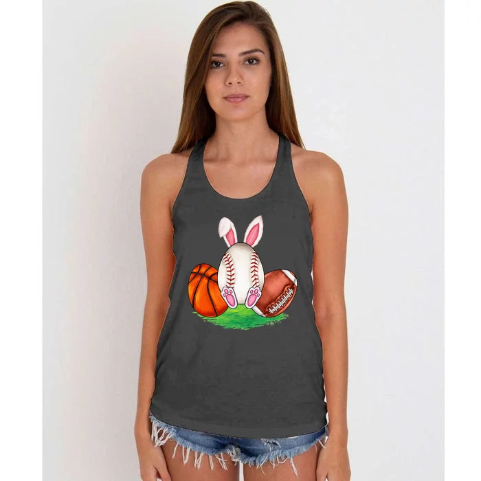 Basketball Baseball Football Sports Easter Day Rabbits Women's Knotted Racerback Tank