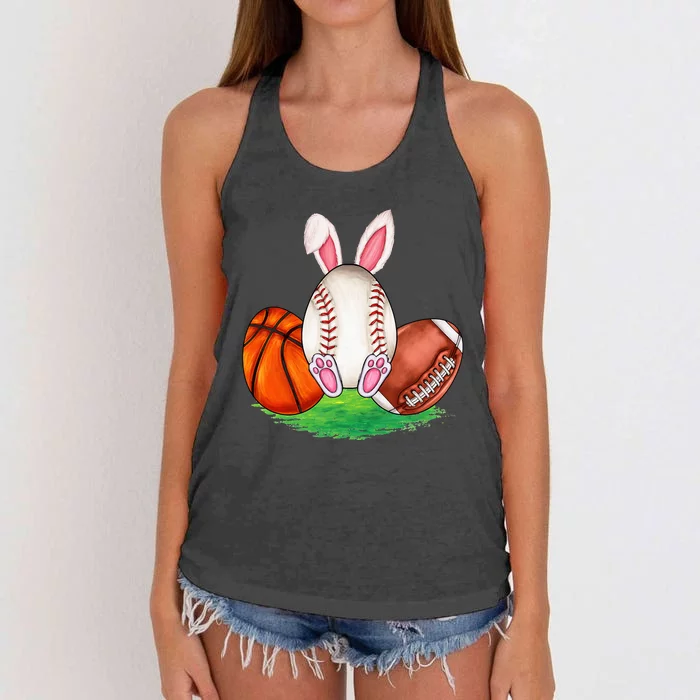 Basketball Baseball Football Sports Easter Day Rabbits Women's Knotted Racerback Tank