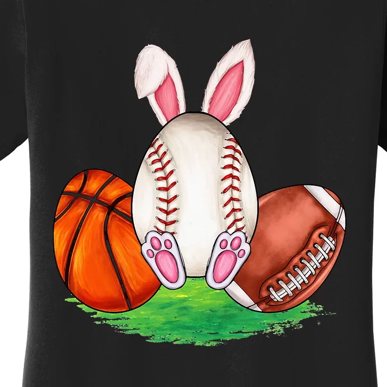 Basketball Baseball Football Sports Easter Day Rabbits Women's T-Shirt